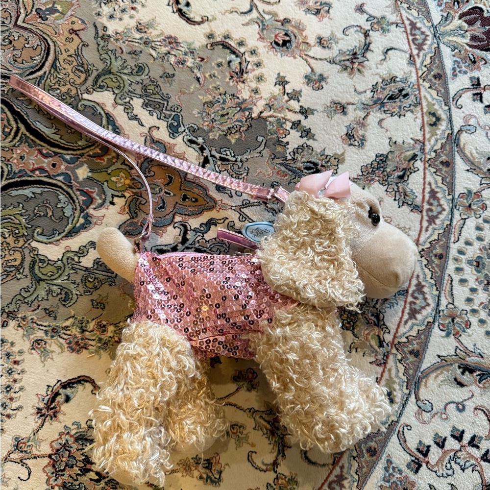 Pink Sequin Plush Dog Backpack for Kids